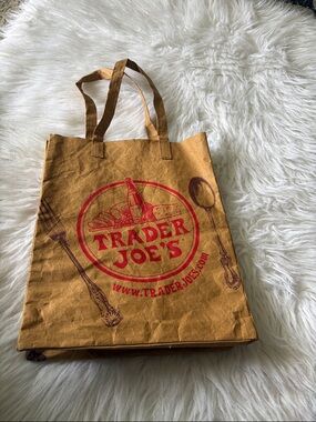 Trader Joe's Reusable Grocery Tote Bag - Brown with Red Logo